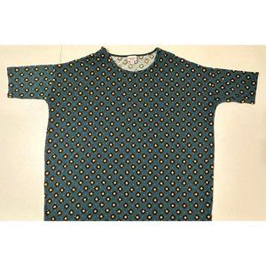 LuLaRoe Geometric Floral Pattern Oversized T-Shirt Teal Diamond Print Stretch M‎